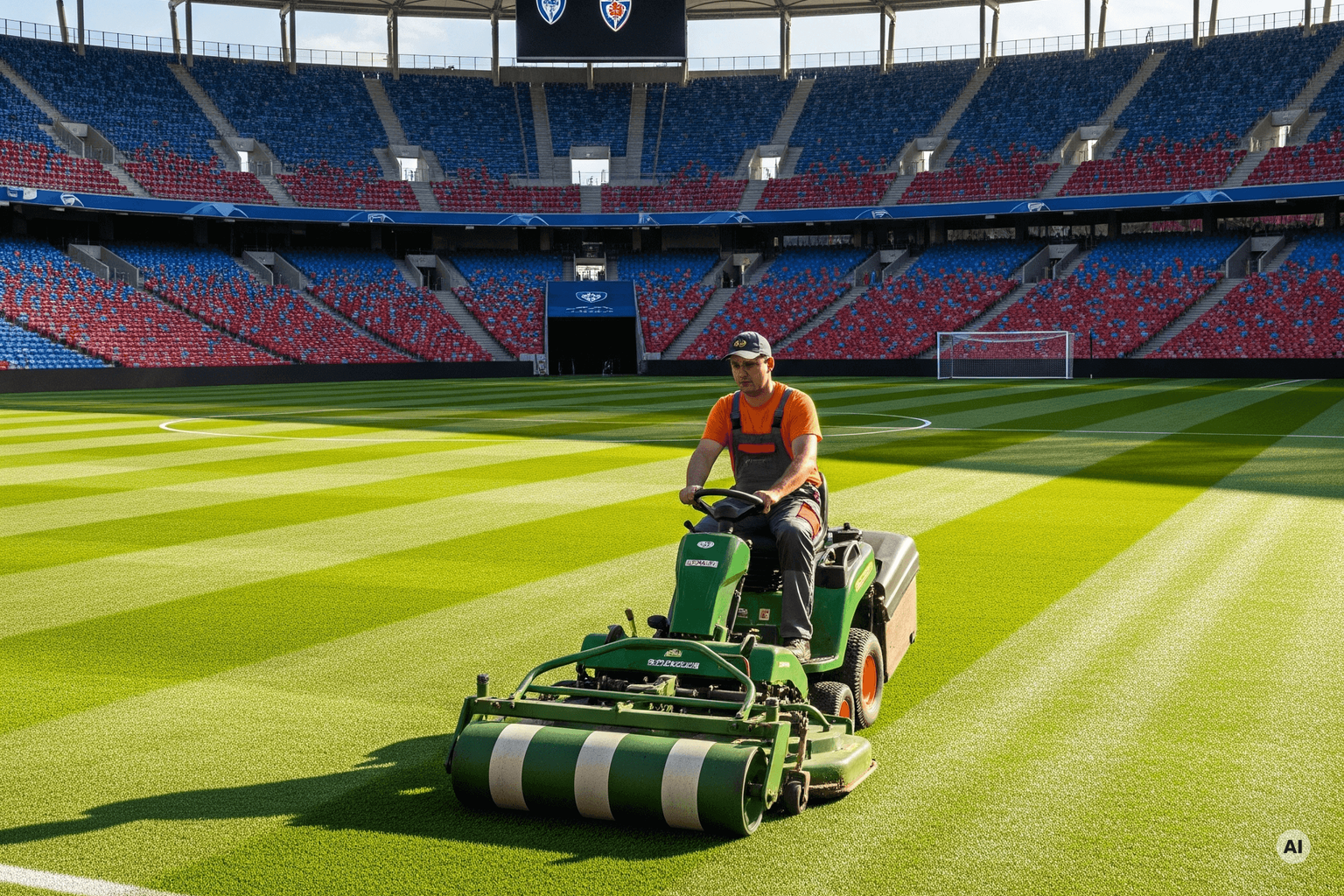 Greenkeeper preparing the lawn (AI-generated)