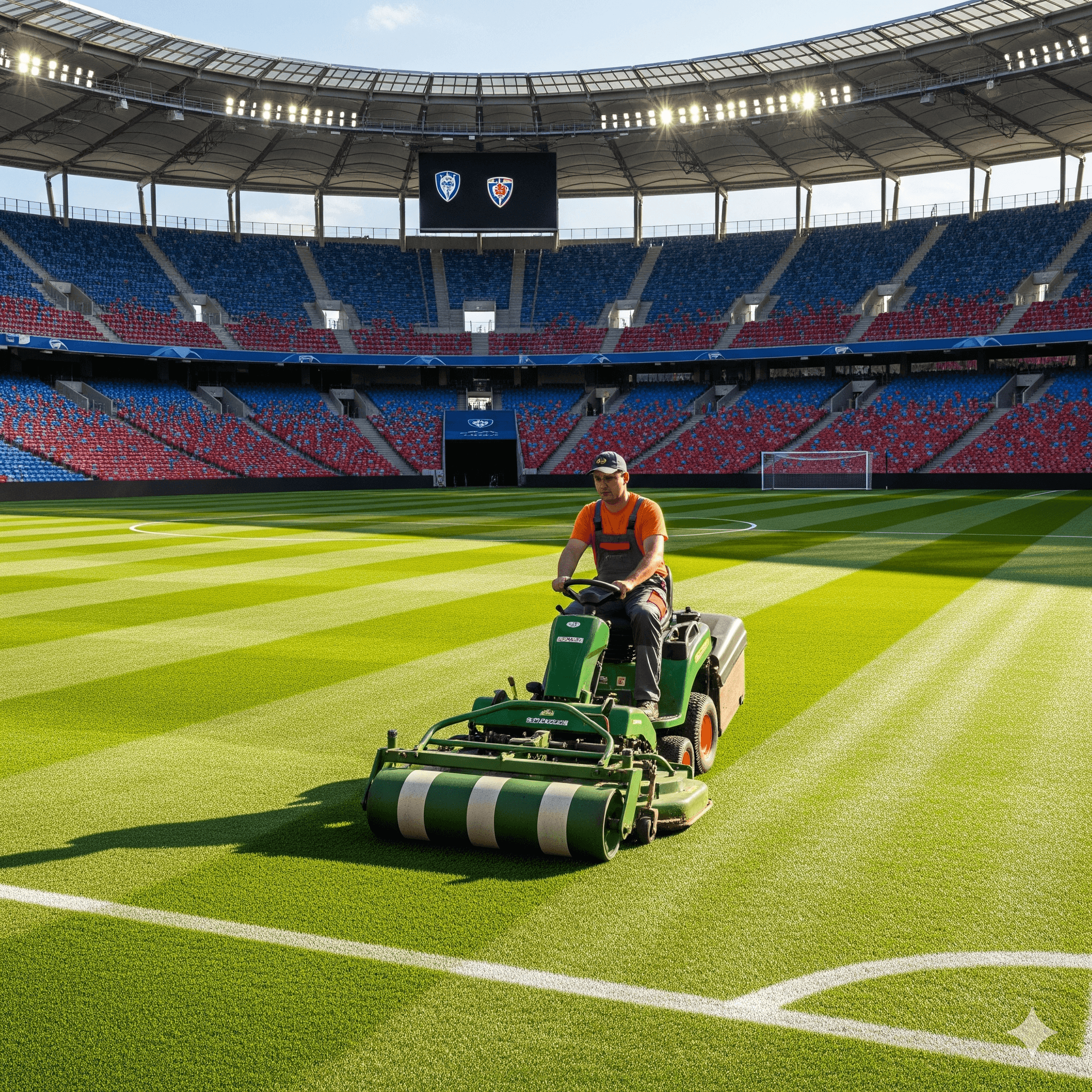 Greenkeeper preparing the lawn