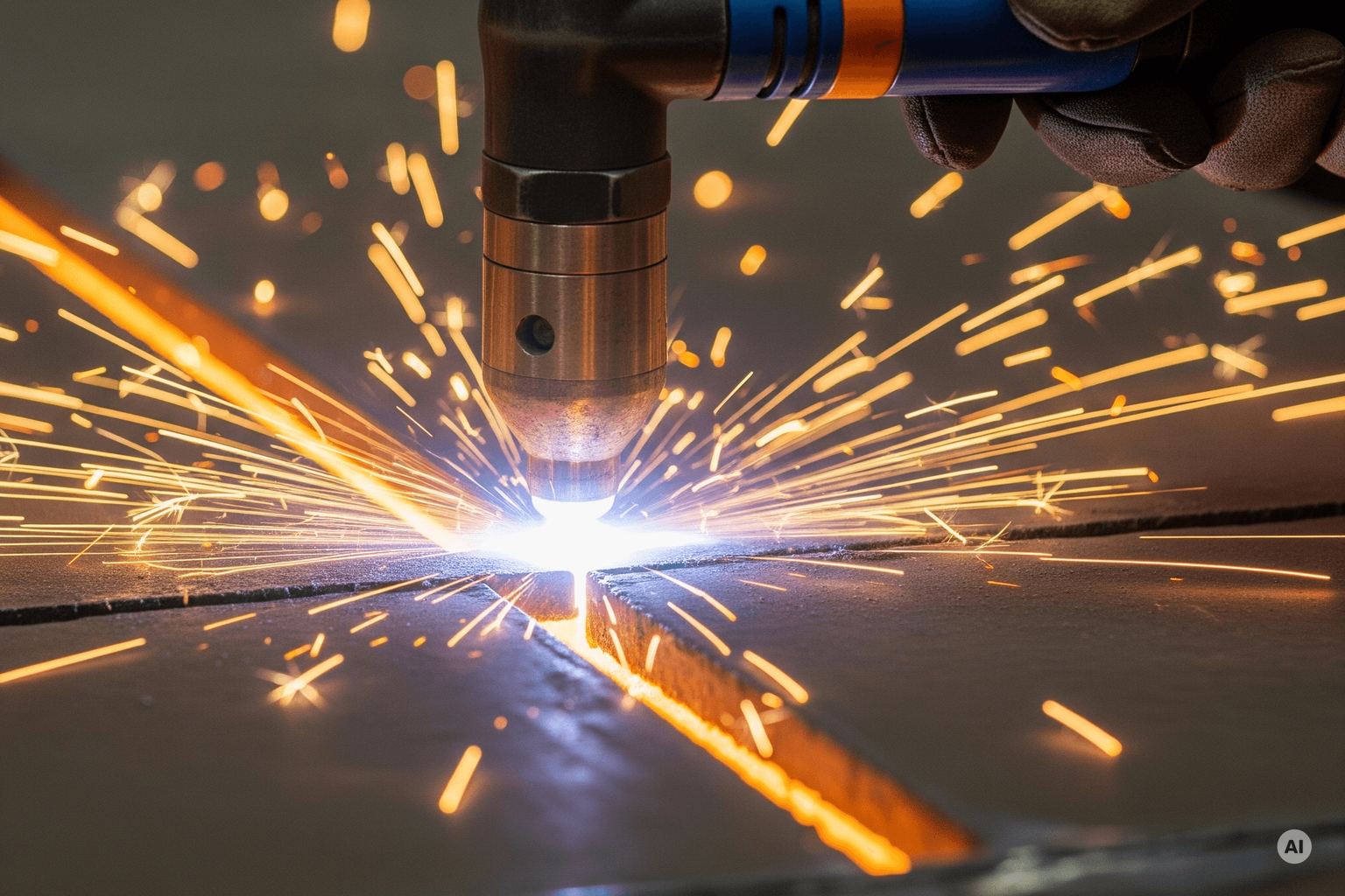Close up of a plasma cutter with sparks (AI-generated)