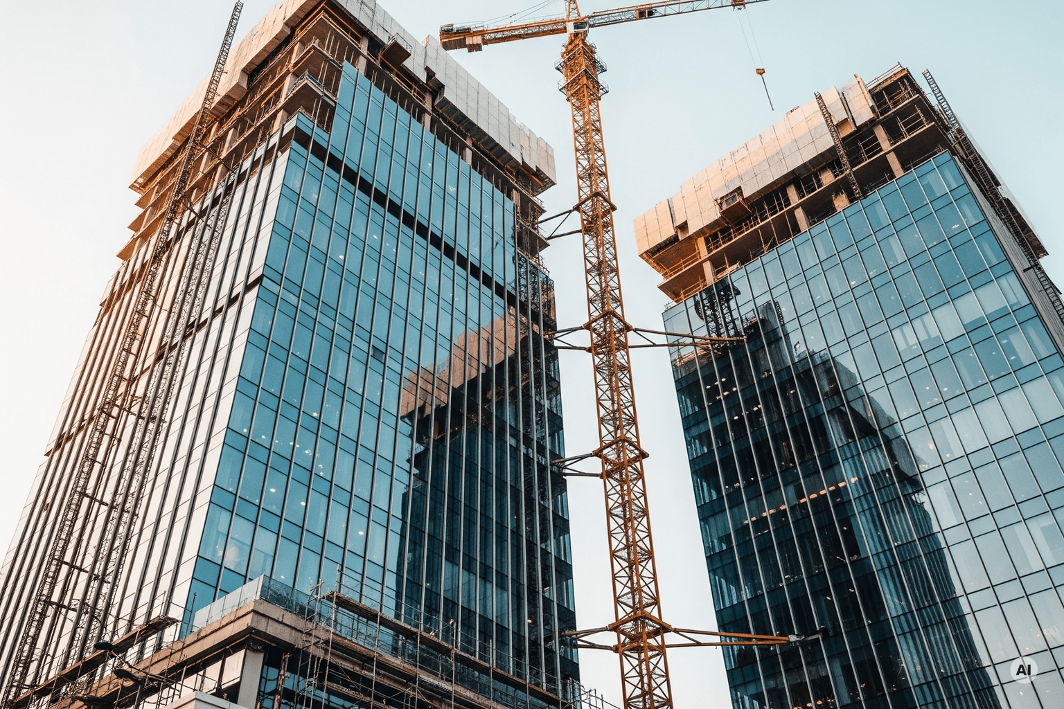 Glass office buildings in construction (KI-generiert)