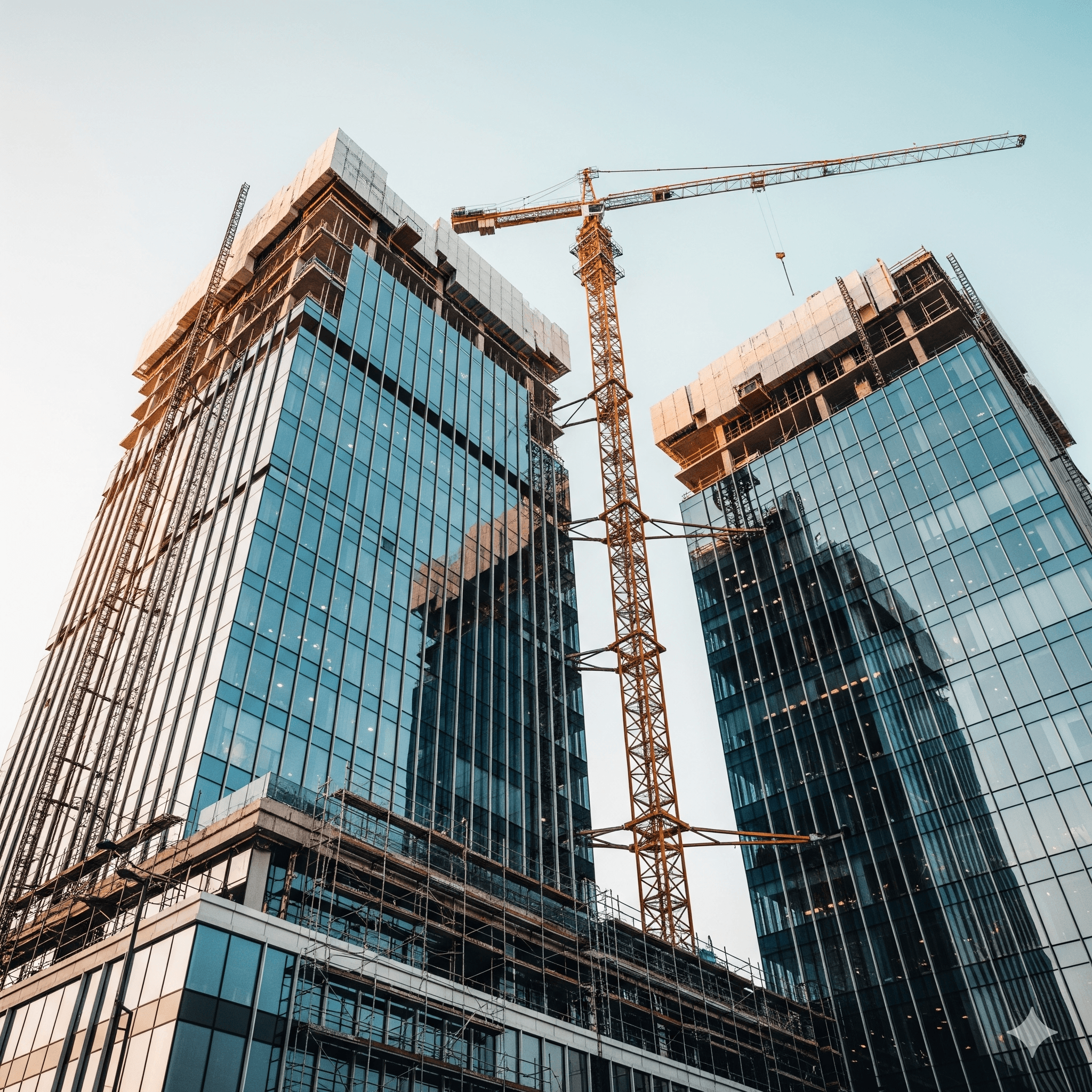 Glass office buildings in construction