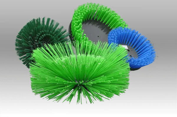 Punched disc brushes for various applications: for cleaning in wastewater treatment plants, for snow removal, or for street cleaning