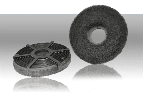 High-quality spiral-wound disc brushes for heavy-duty processing at high speeds, such as descaling